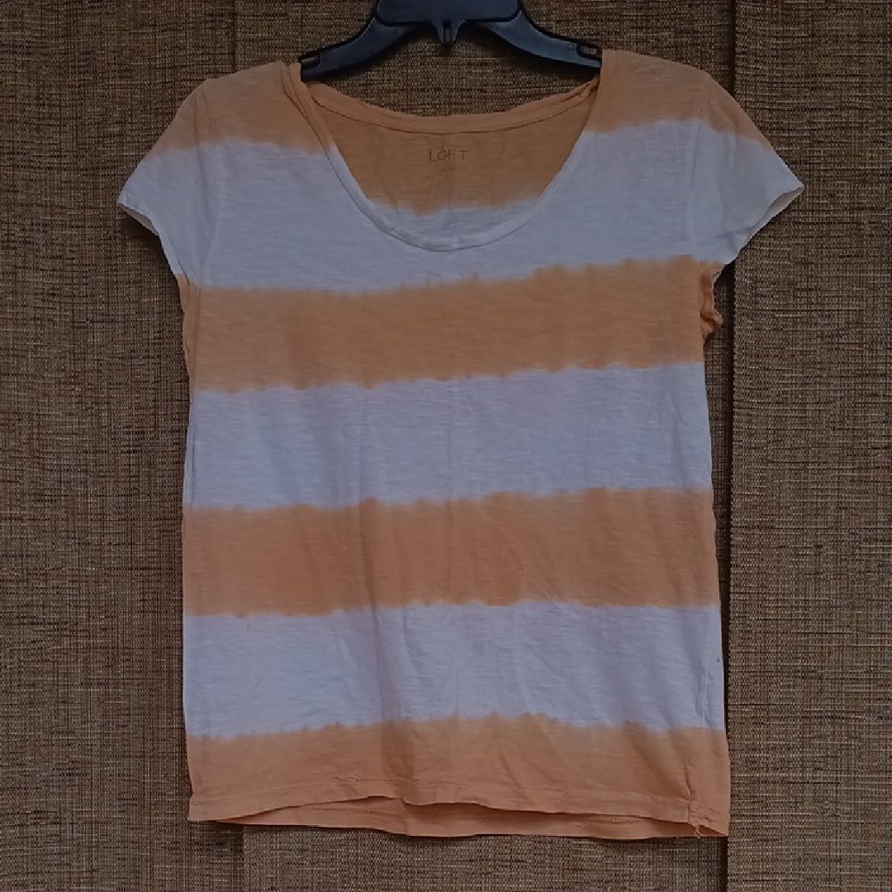 LOFT Tie Dye Orange and White Striped Cotton Tee Shirt